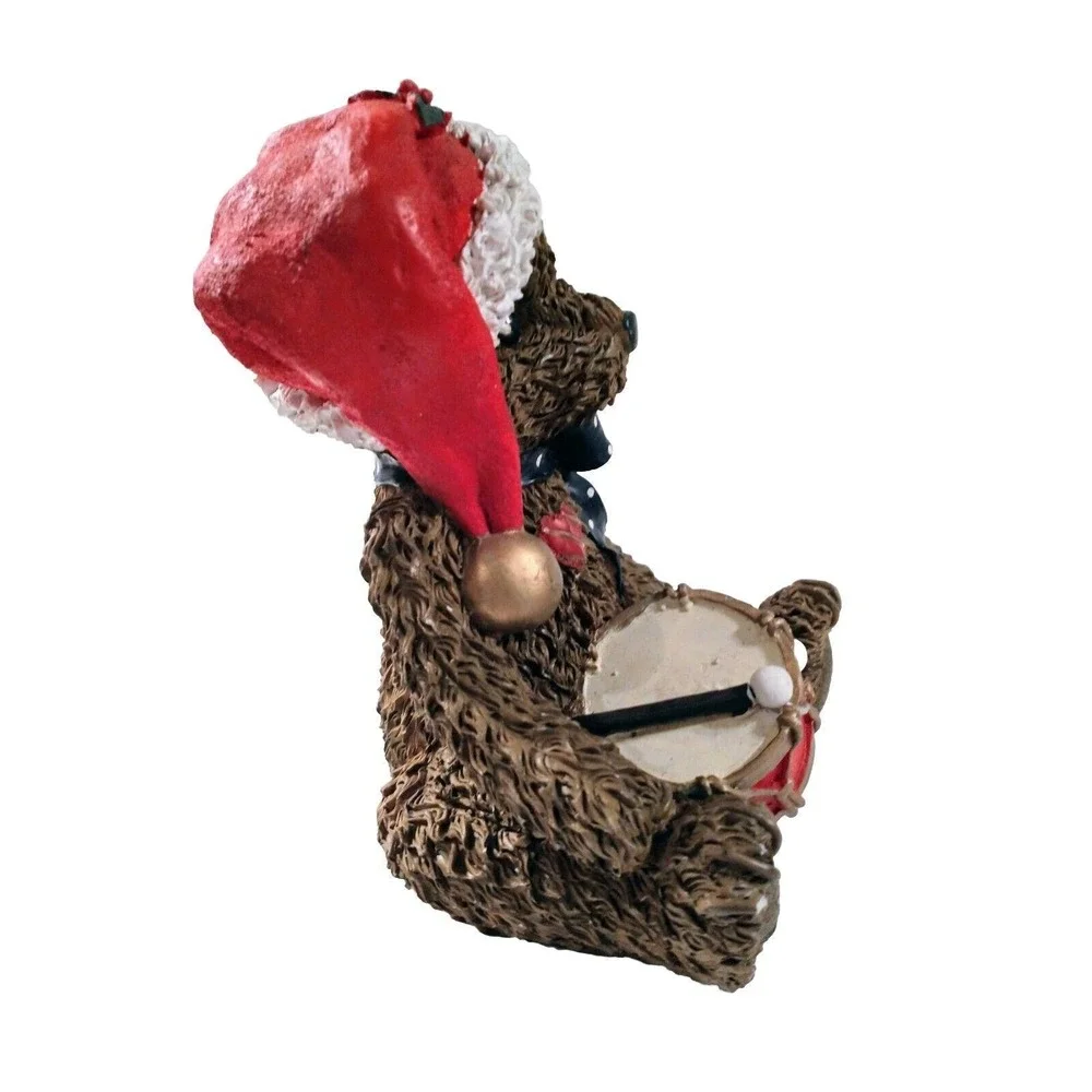 Christmas Bear Figurine Winter Holiday Resin Decor Santa Festive Drum Vintage